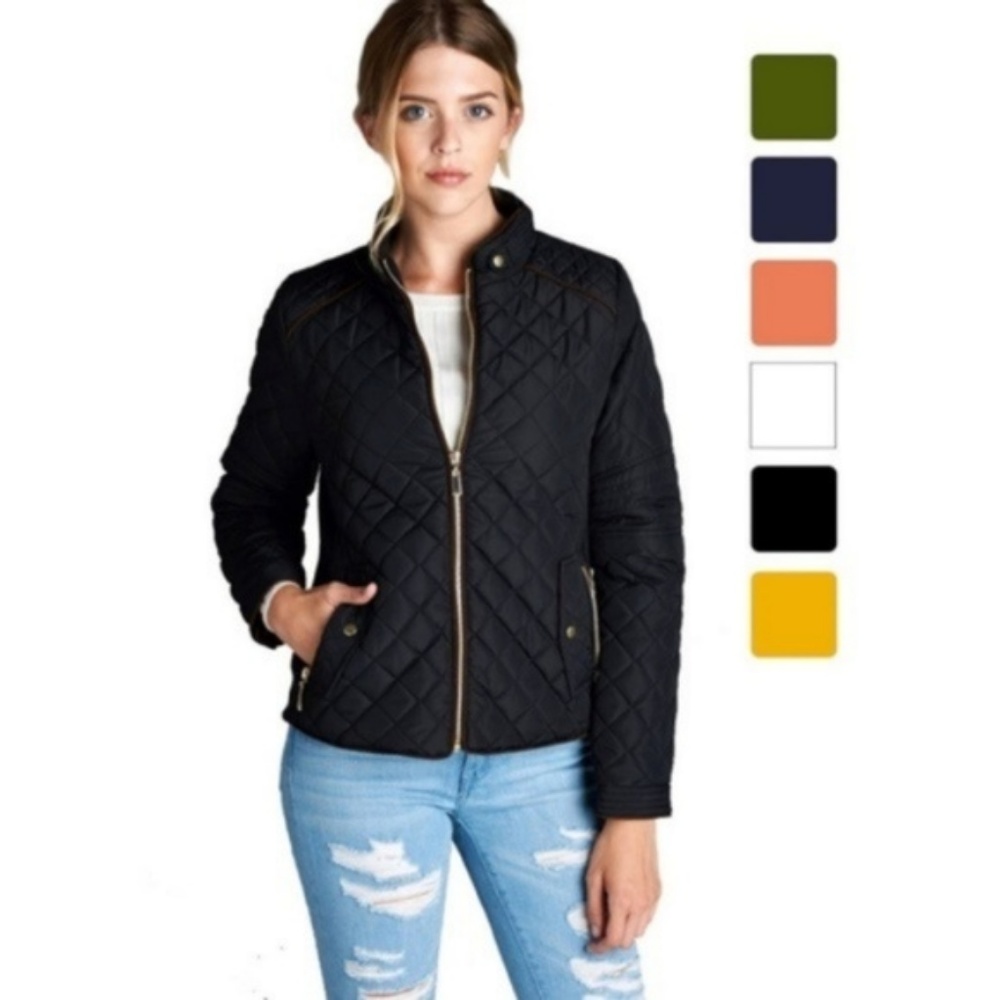 Rusted Pink Quilted Jacket With Suede Piping - Picture 3 of 3